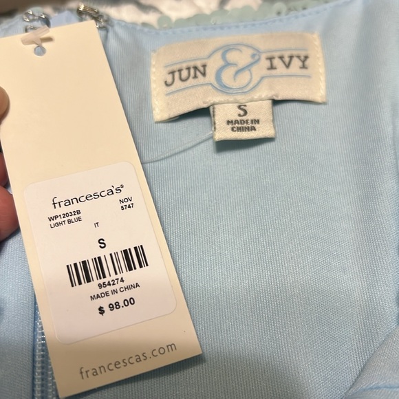 Francesca’s Collection Sasha Blue Sequin Flare Jumpsuit - Picture 7 of 7